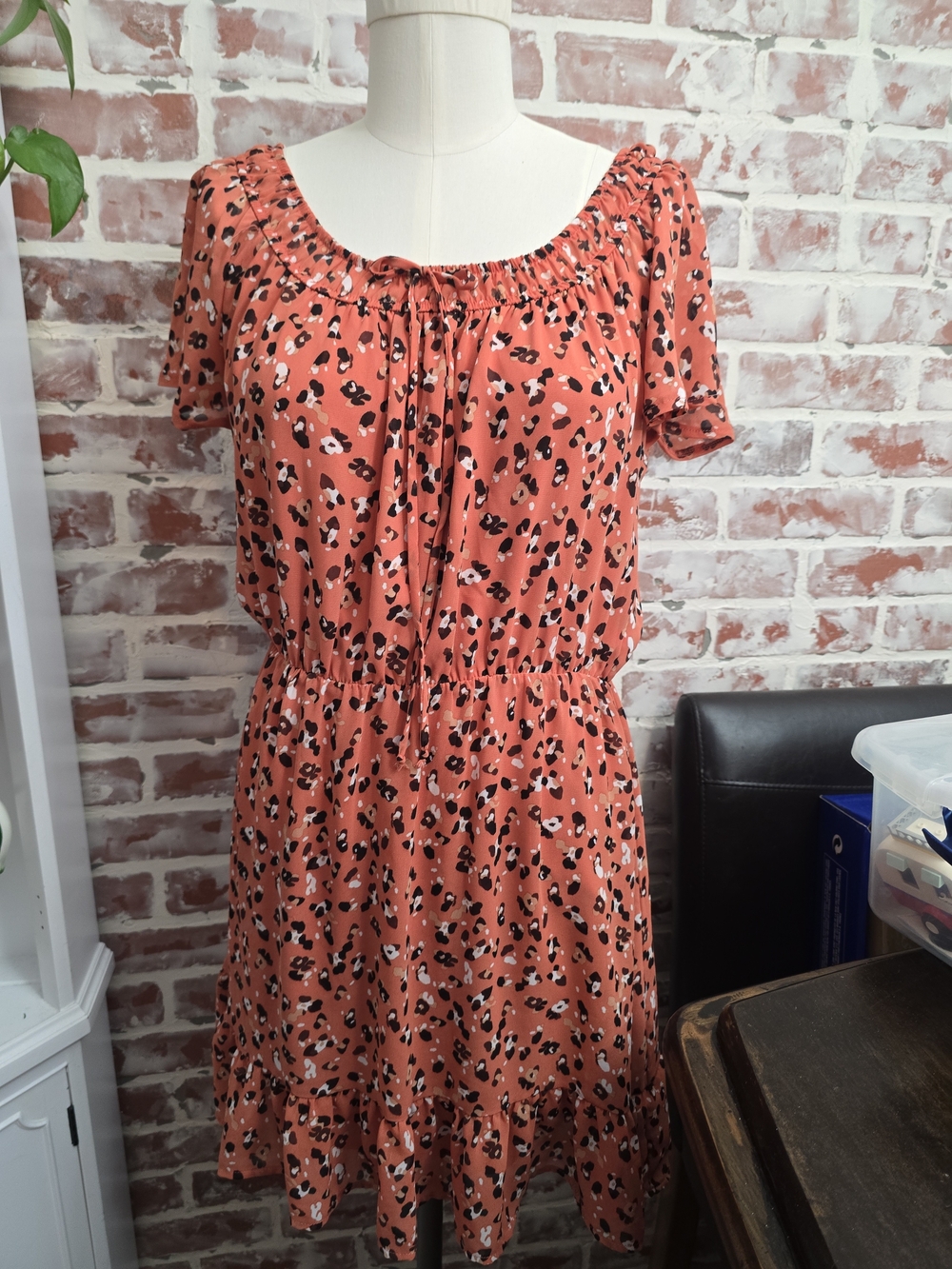 Sienna Sky Coral Leopard-Print Short Sleeve Mini Dress